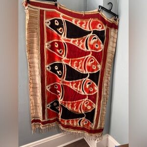 Artistic Fish Pattern Scarf in Red and Black